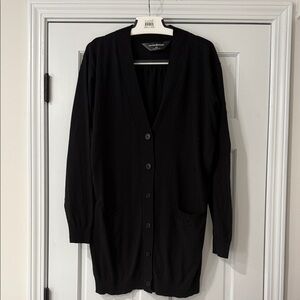 Norma Kamali  Minimalist Oversized Cardigan Sweater Size XL Black 100% Cotton